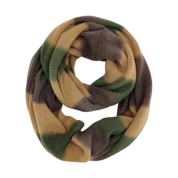 Camel Beige & Olive Tie Dye Stripe Infinity Scarf