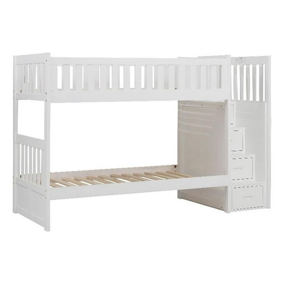 Catherine Twin over Twin Bunk Bed- Storage Step- White Veneer- Solid Wood