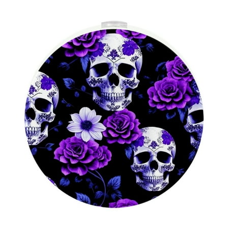 

LED Night Lights Plug into Wall 2-Pack 0.5W Plug in Night Light Dusk to Dawn White Bright Nightlight for Bedroom Bathroom Hallway Kitchen Skull Purple Rose Flower Floral