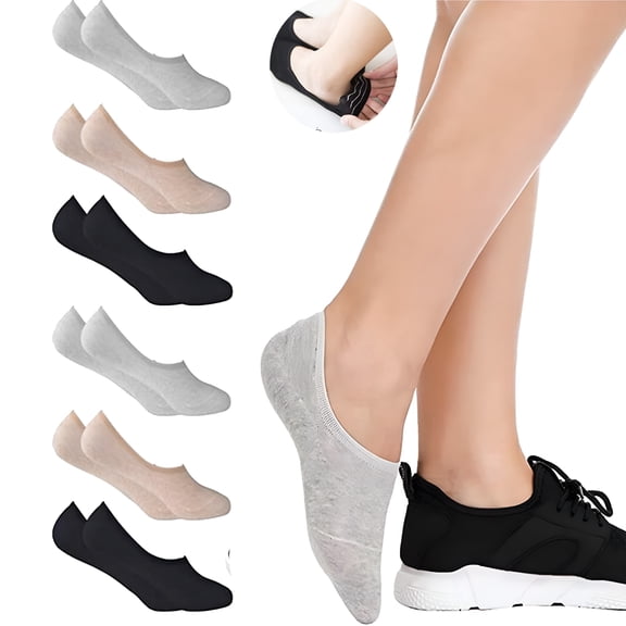 TELOLY 6 Pairs No Show Socks for Women, Cotton Invisible Socks Non-Slip Socks (US Women's Shoe 5-8)