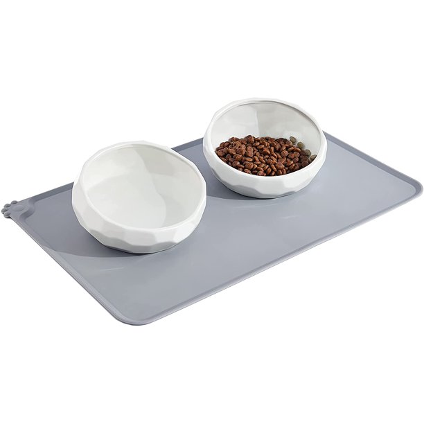 Dog Bowls Ceramic Dog Food Bowl And Water Bowl Set For Small Size Dogs And Cats No Spill Non Skid Dog Bowl Mat And Tilted Double Pet Bowls Set Of 3 20 Oz Walmart Com
