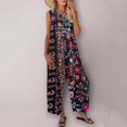 thumbnail image 5 of 2DXuixsh Combinaison pour Femmes Mode Col Rond Imprimé Combinaisons Sans Manches Bouton Combinaison Pantalon Droit Poche Combinaisons Noir Taille P, 5 of 5