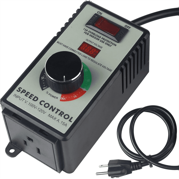 AC Motor Speed Controller 110-120V with LED Display & Overload Protection – 15A Max Variable Voltage Regulator for Fans, Tools & Motors