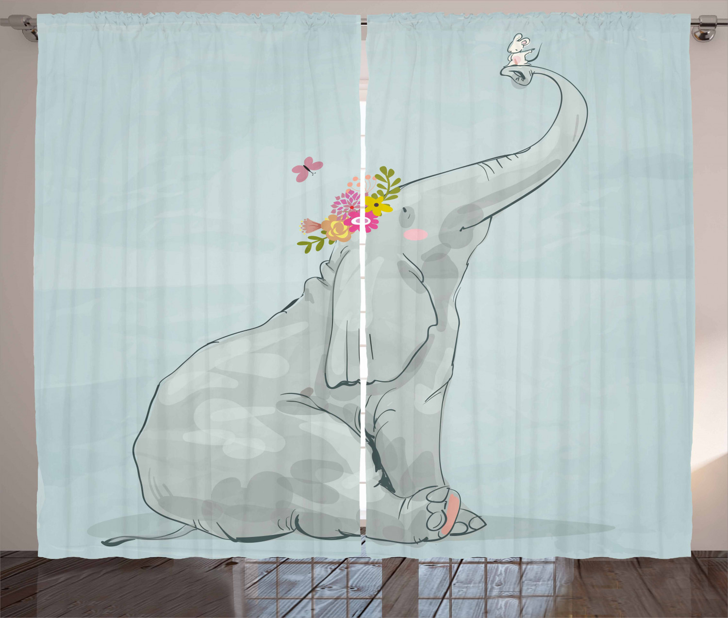 Elephant Nursery Decor Curtains 2 Panels Set And Little Mouse Friendship Fun Art Hand Drawn Flowers Window D For Living Room Bedroom Elephant Nursery Decor Curtains 2 Panels Set And Little Mouse Friendship Fun Art Hand Drawn Flowers Window D For Living Room Bedroom