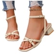 thumbnail image 7 of Chunky Strappy Heels for Women Square Open Toe Ankle Buckle Low Heels Sandals for Daily Wedding Party Dress Strappy Kitten Heel Square Toe Flip Flops Low Heel Thong Heeled Sandals, 7 of 7