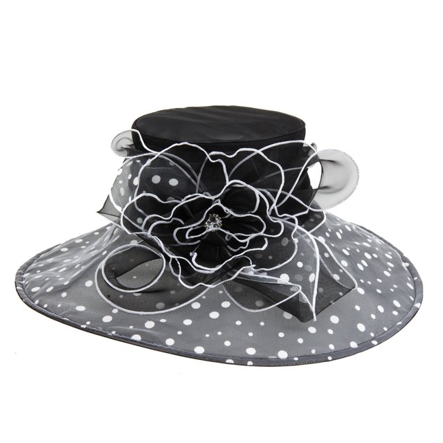 Sombrero de organza de lunares grandes de ChicheadWeadwear con piedra - Negro / blanco ChicHeadwear Sombrero