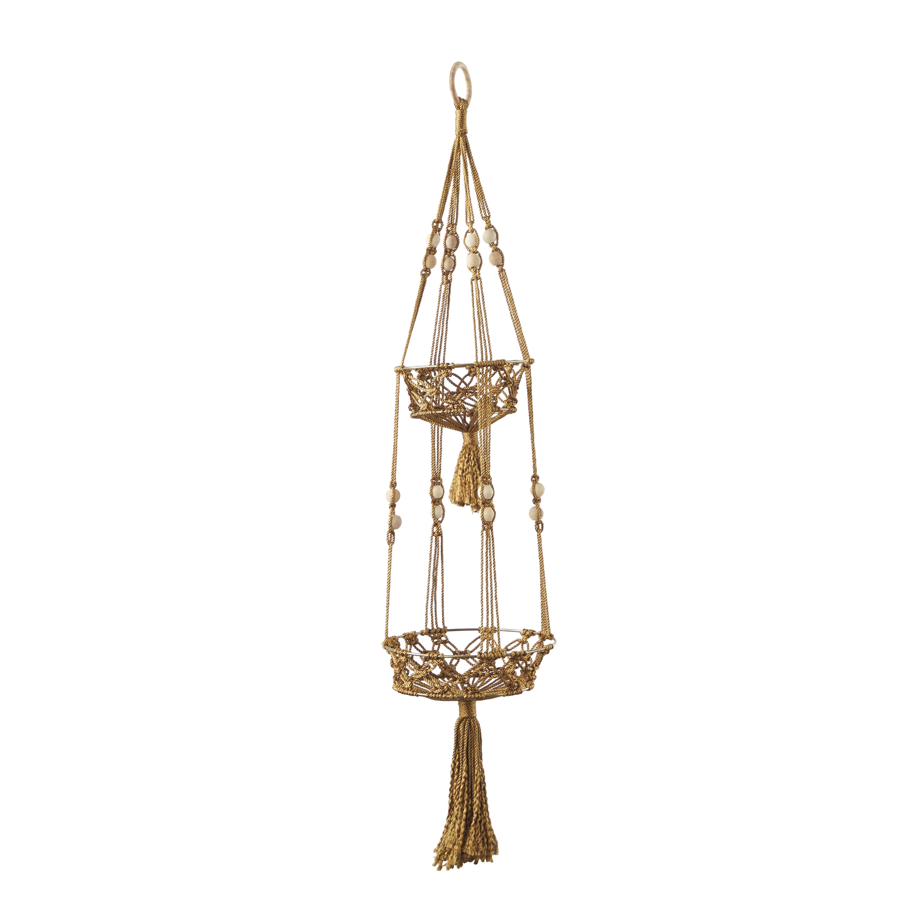DecMode 10" x 10" x 47" Round Brown Fabric Handmade Hanging Macrame Wall Planter