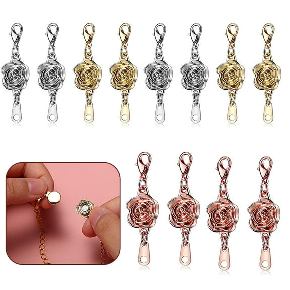 OUSITAID 12 Pieces Locking Magnetic Clasps Rose Jewelry Magnetic Clasp Necklace Lobster Clasp Closures Magnetic Clasp Converter Chain Extenders for Jewelry Necklace Bracelet (Gold, Silver, Rose Gold)