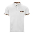 thumbnail image 4 of XIAONU Men's Short-Sleeve Mandarin Collar Polo Shirt Plaid-Accent Pocketed Top Stylish Daily Office Weekend Casual Wear, 4 of 5