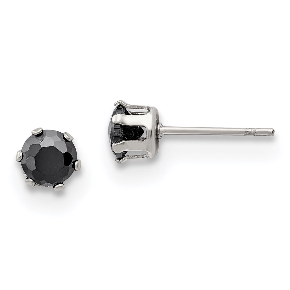 Stainless Steel Jewelry Stud Earrings 5.65 mm 5.6 mm Polished 5mm Black Round CZ Stud Post Earrings Stainless Steel Jewelry Stud Earrings 5.65 mm 5.6 mm Polished 5mm Black Round CZ Stud Post Earrings