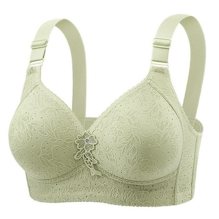 QYZEU Women s Bra Comfort Push Up No Underwire Seamless Bras Lace Patchwork Full Coverage Wireless Bra Soft Support Lightweight Bralettes Green 46