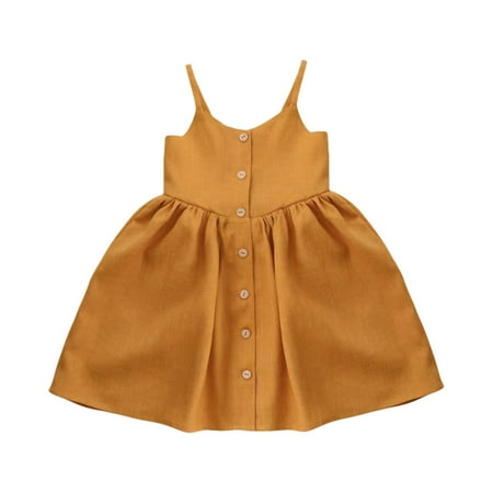 

WUXIAN Toddler Girls Summer Cotton Linen Solid Color Print Dress Camisole Dress Daily Wear And School Dress Baby Sundress Children Lovely Dailywear
