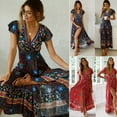 thumbnail image 1 of Robe Maxi Courte Bohème pour Femmes, Été, Plage, Cocktail, Fête, Florale, 1 of 5