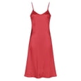 thumbnail image 5 of Idoravan Dresses for Women Satin Sleeveless Ladies' Solid Color Summer Casual V-Neck Slit Suspender Nightgown, 5 of 8