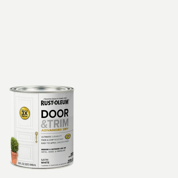 White, Rust-Oleum Satin Door & Trim Paint- Quart, 1 Pack