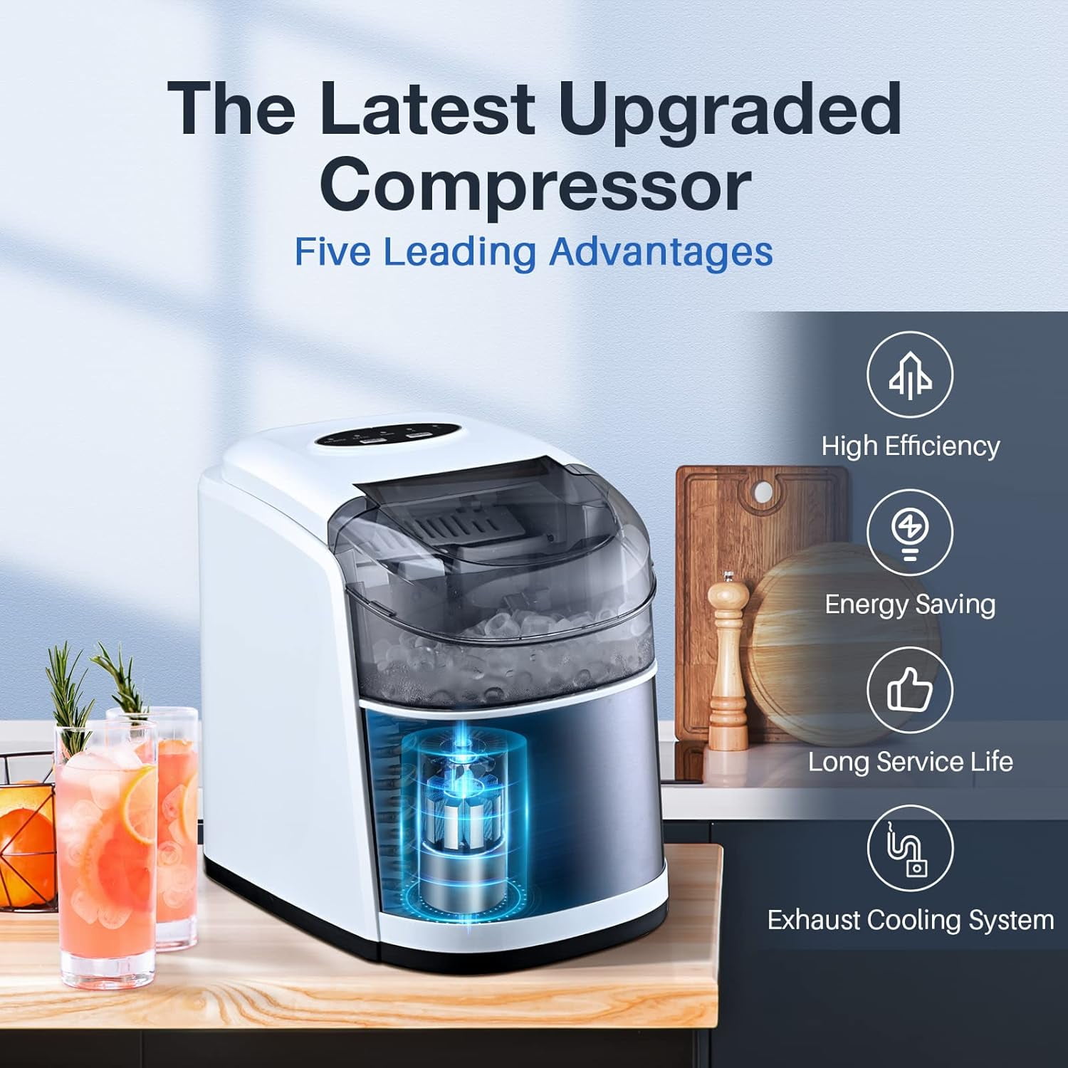 Ice Maker Countertop Machine with Self-Cleaning Function，26LBS in 24 Hours, 9 Ice Cubes Ready in 6 Mins, Compact Ice Cube Maker with Ice Scoop & Basket for Home Kitchen Office Bar
