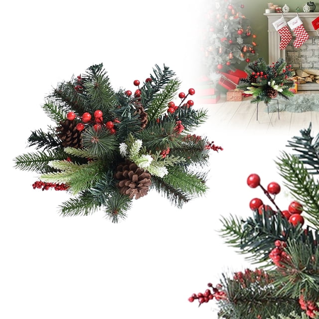 Décorations de Jardinière de Vacances 2025 Remplissage de Jardinière de Vacances de Noël Pré-Éclairé Arbres de Noël avec Baies Dorées et Rouges Décorations de Noël Extérieures