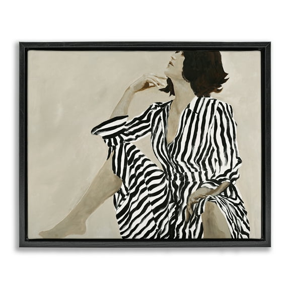 Stupell Industries Stylish Woman in Thought People Painting Black Floater Framed Canvas Art Print Wall Art, 21 x 17