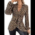 thumbnail image 3 of Blusa con Estampado de Leopardo para Mujer, Larga, Cuello en V, Lazo Frontal, Solapa, Blusa Estampado de Leopardo L, 3 of 9