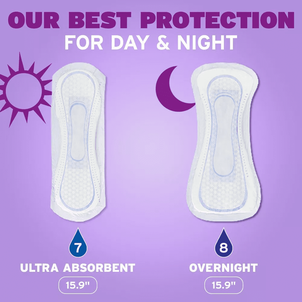 Poise Incontinence Bladder Control & Postpartum Pads for Women - Extra Coverage - Overnight Absorbency (8 Drop)
