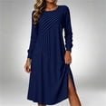 thumbnail image 2 of YuXingFu 100% Cotton Dresses Maxi Crew Neck Plus Size Womens Dress Long Sleeve Pleated Long Casual Summer Blue M, 2 of 7