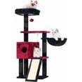 thumbnail image 1 of Gothic Cat Tree, 110 CM Cat Tower for Indoor Cats, Plush Multi-Level Kitten Cat Condo with Scratching Post,Ramp, Basket, Spacious Cat Cave, Hanging Ball, Black and Red, 1 of 8