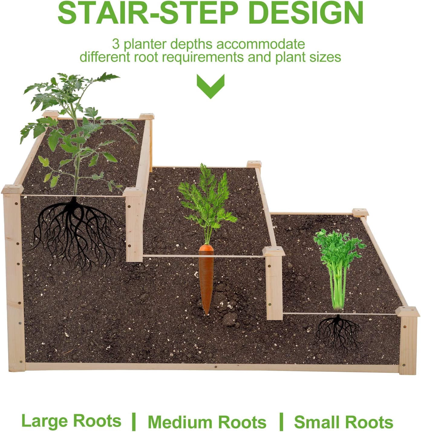 3-Tier Raise Garden Bed, Elevated Garden Bed Kit Wooden Planter Box 48x48x22 inch Elevated Planter Box for Plants Herbs Vegetables, Natural