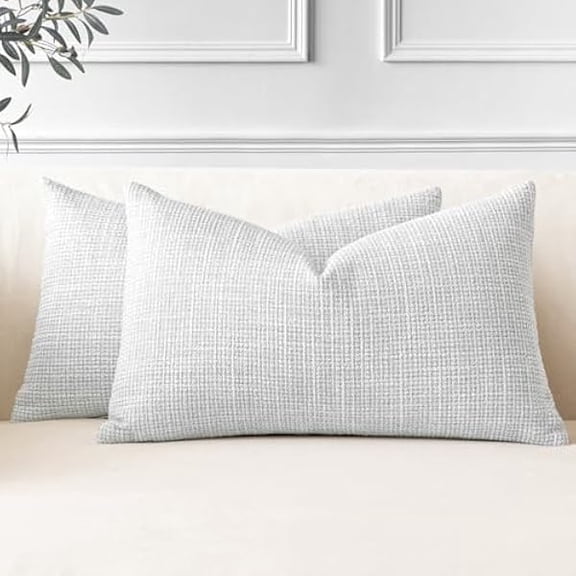 Eryueer Set of 2 Cushion Covers 40x60 cm Linen Light Grey Decorative Throw Pillow Covers 16x24 Inch Lumbar Cushion Case Home Decor Pillowcases for Couch Sofa Living Room Bed (Light Grey)