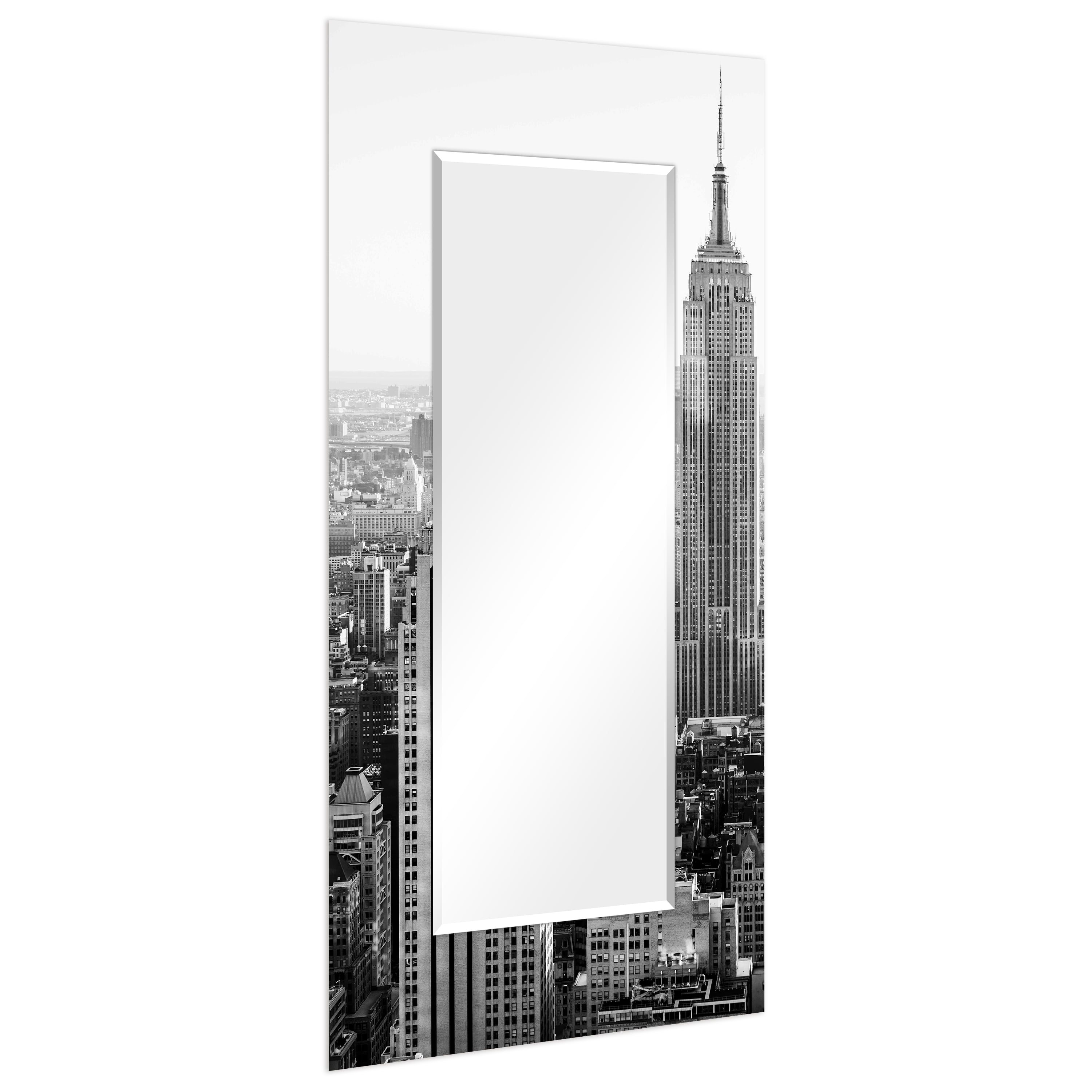 Empire Art Direct My N.Y. Rectangular Beveled Mirror on Free Floating Reverse Printed Tempered Art Glass, 72" x 36" x 0.4", Ready to Hang