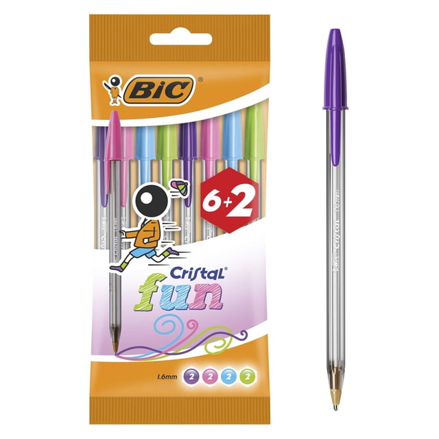 Bolígrafo BIC Cristal Fun 8963811, paquete de 6 + 2, multicolor