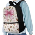 thumbnail image 4 of Binienty Pink Bow Highland Cow Kids Backpack Spacious 17 Inch School Bag with Built-in Laptop Sleeve Adjustable Straps Front Pocket Travel Daypack for Students, 4 of 6