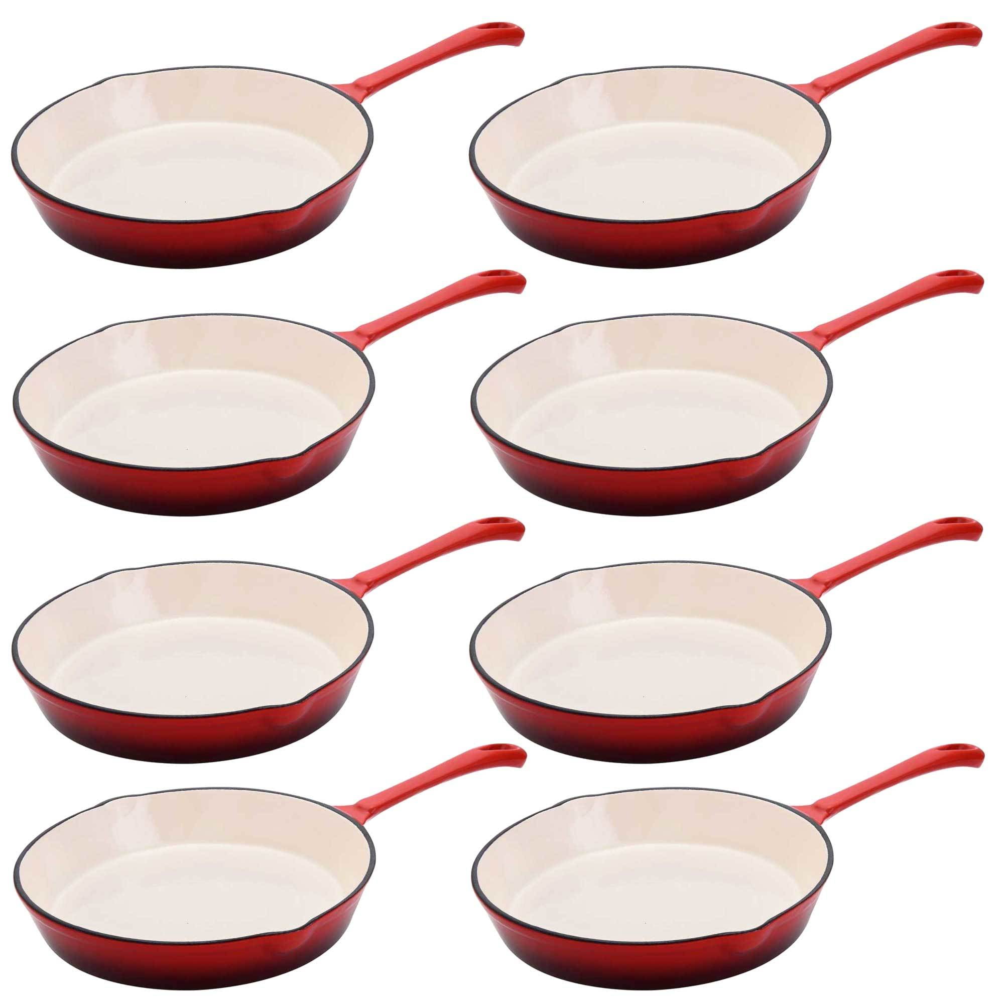 Hamilton Beach 8 Inch Enameled Coated Cast Iron Frying Pan Skillet, Red