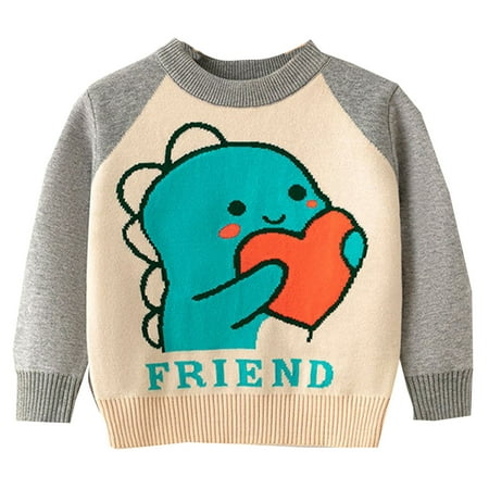 

Cute Toddler Kids Baby Knitted Sweaters Coat Toddler Boys Girls Cartoon Love Little Dinosaur Print Sweater Long Sleeve Warm Knitted Pullover Knitwear Tops Sweater