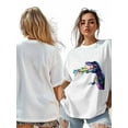 thumbnail image 7 of Women's T-Shirt Colorful Dinosaur Splash Short Sleeve Casual Tee Classic Crew Neck T Shirt for Women White, 5XL, 7 of 7