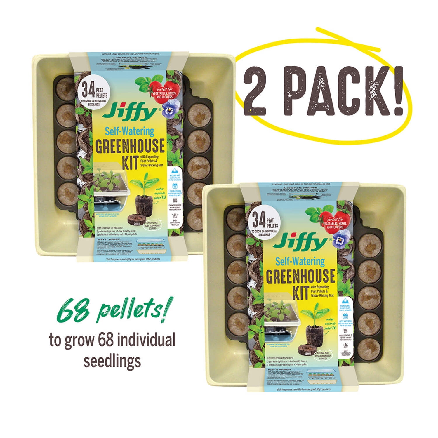 Jiffy 34-Cell 11 In. x 11 In. Self Watering Greenhouse Seed Starter Kit (2 Pack)