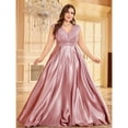 thumbnail image 4 of AURA Plus Size Evening Dress Long Sleeve V Neck Slim Fit Fishtail Formal Maxi Gown Spandex Color Block Women 0XL 4XL, 4 of 7