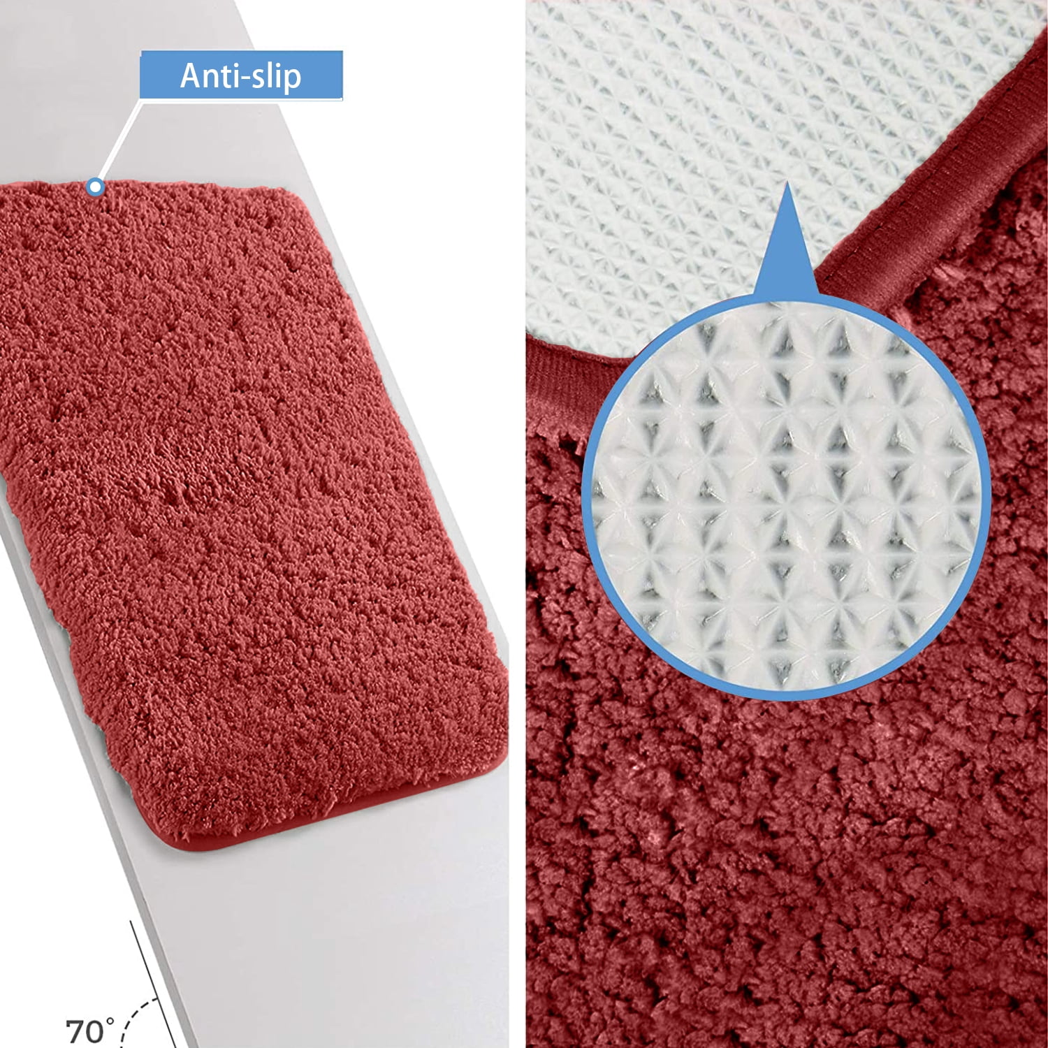 Astarin Ultra Plush Shag Red Microfiber Bath Rug, 16" x 24", Non-Slip