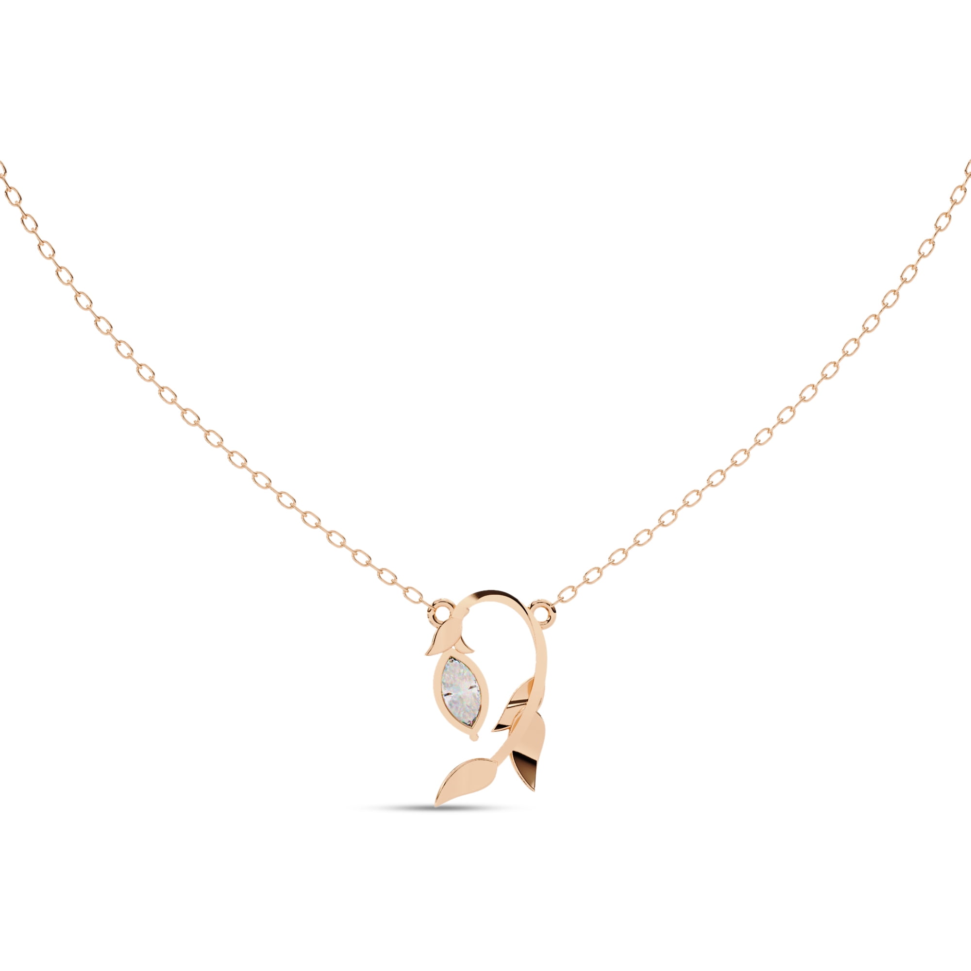 IGI Certified Lab Grown Diamond Olive Leaf Branch Pendant Necklace for Women | Marquise Cut Diamond Necklace with 18 Inch Cable Chain 18K Solid Rose Gold F-G, VS-SI Quality (0.50 Ctw)