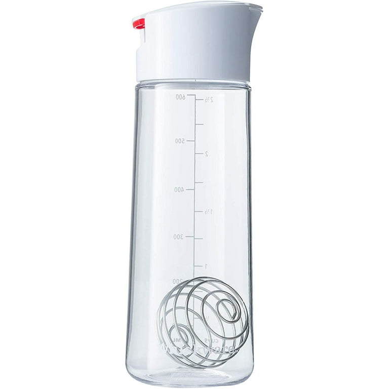 Whiskware Glass BlenderBall Whisk Leak Proof Salad Dressing Shaker Bottle  with Auto Closing Lid for No Spills, 2.5 Cups, White