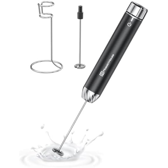Rechargeable Milk Frother with Stepless Speed Control, LunaFro Max Handheld Electric Foam Maker Waterproof Drink Mixer Foamer with Stand & Detachable Whisks for Lattes, Cappuccino Black