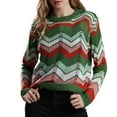 thumbnail image 2 of Women's Fashion Knit Round Neck Loose Striped Sweater, Colorful and Cozy, Ideal for Casual Style and Winter Gatherings,Green,XL, 2 of 5