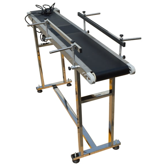 59''x 7.87'' PVC Belt Conveyor Machine with Double Guardrail & Black Belt for Packing Shipping