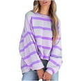 thumbnail image 1 of Pompotops Femmes Pull Col Rond Tops à Rayures Mode Impression Manches Longues Casual Tops Dégagement, 1 of 5