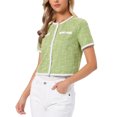 thumbnail image 4 of INSPIRE CHIC Women's Tweed Knit Jacket Short Sleeve Crew Neck Cropped Cardigan Green L, 4 of 6