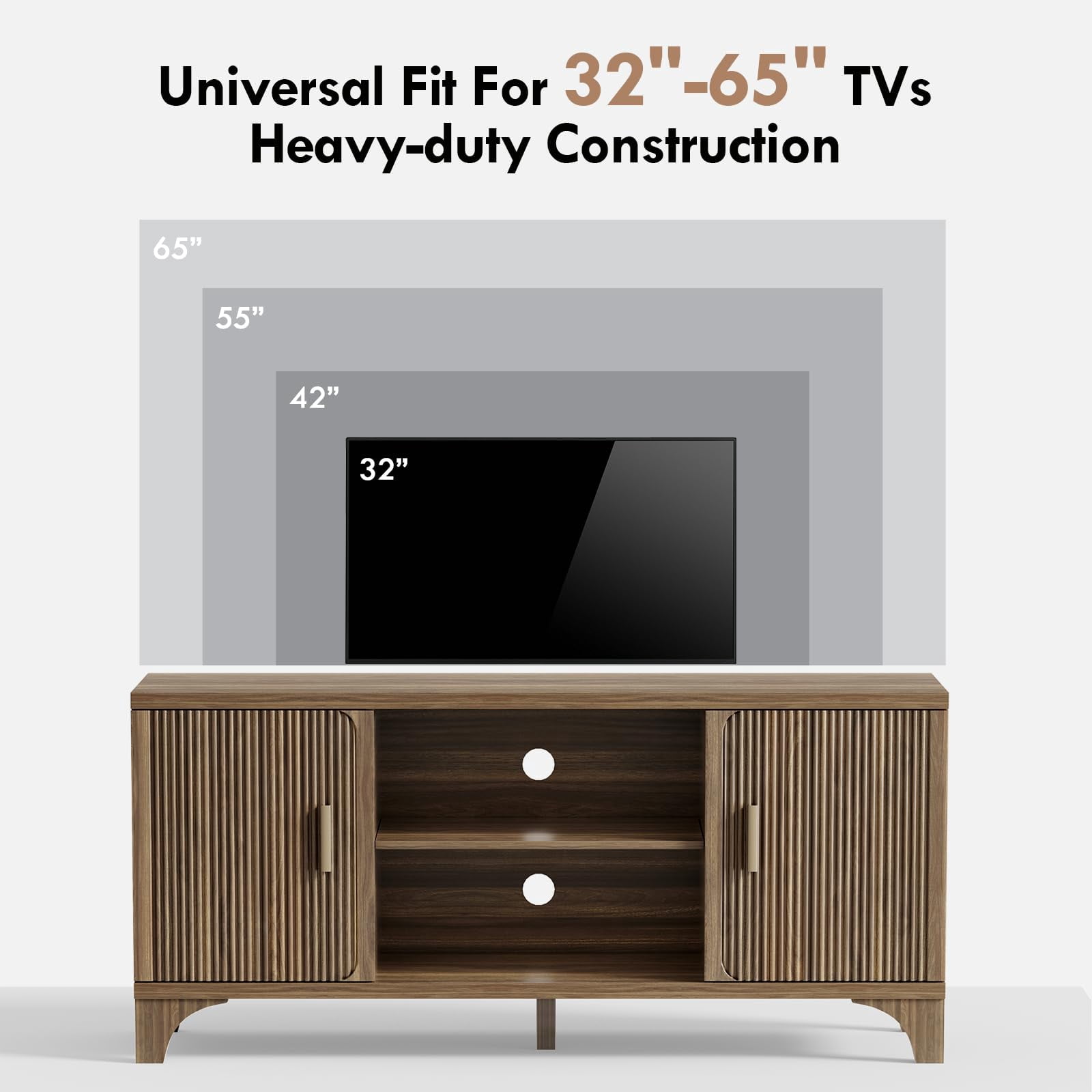 Vebreda 58 Inch Tall Modern TV Stand for 55"/65" TVs, Mid-Century Entertainment Center with Storage, Walnut