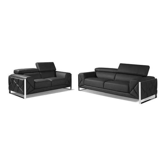 Titan Furnishings Modern Genuine Italian Leather Sofa and Loveseat in Dark Gray