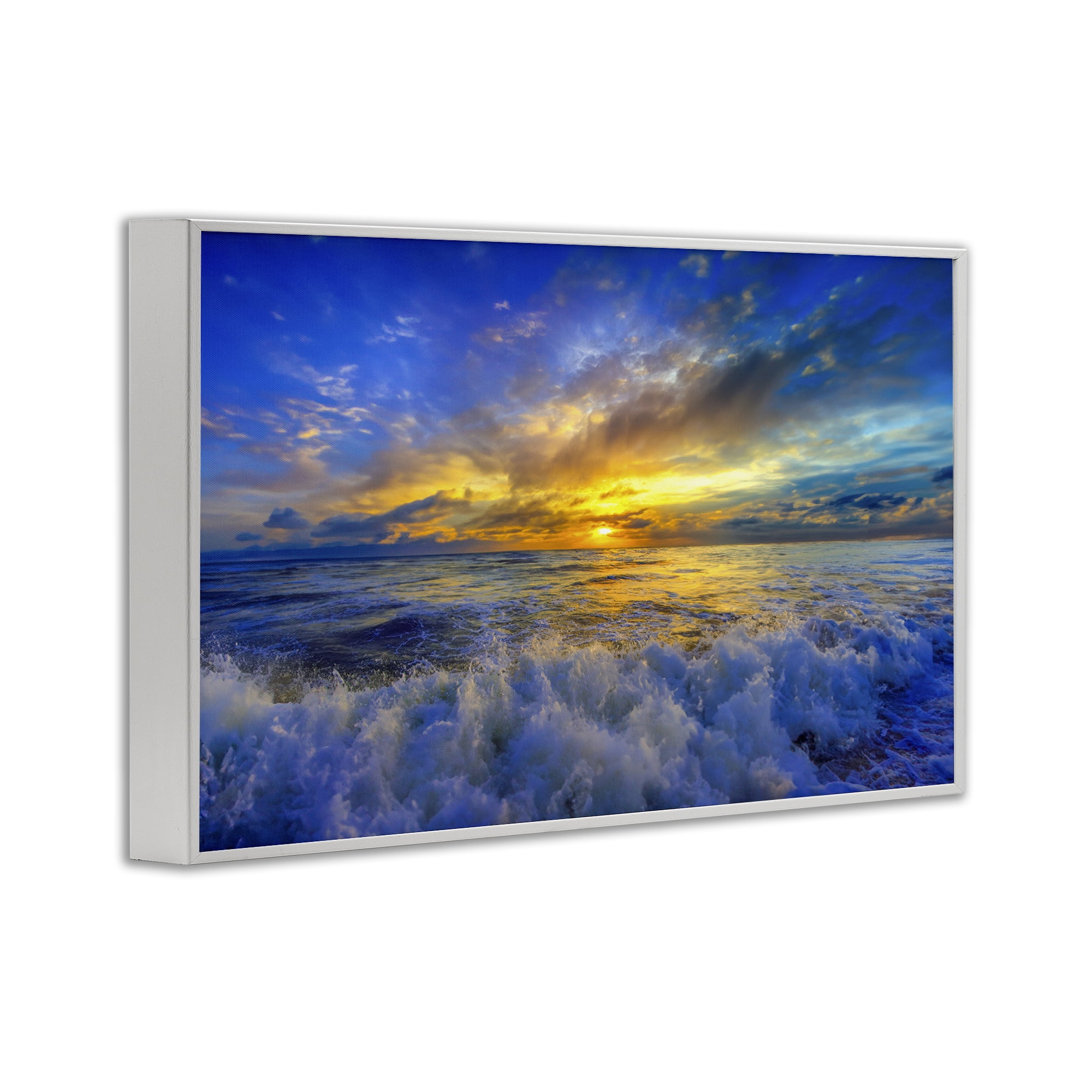 Stupell Industries Golden Blue Sunset over Waves White Framed Giclee Art, design by Eszra Tanner