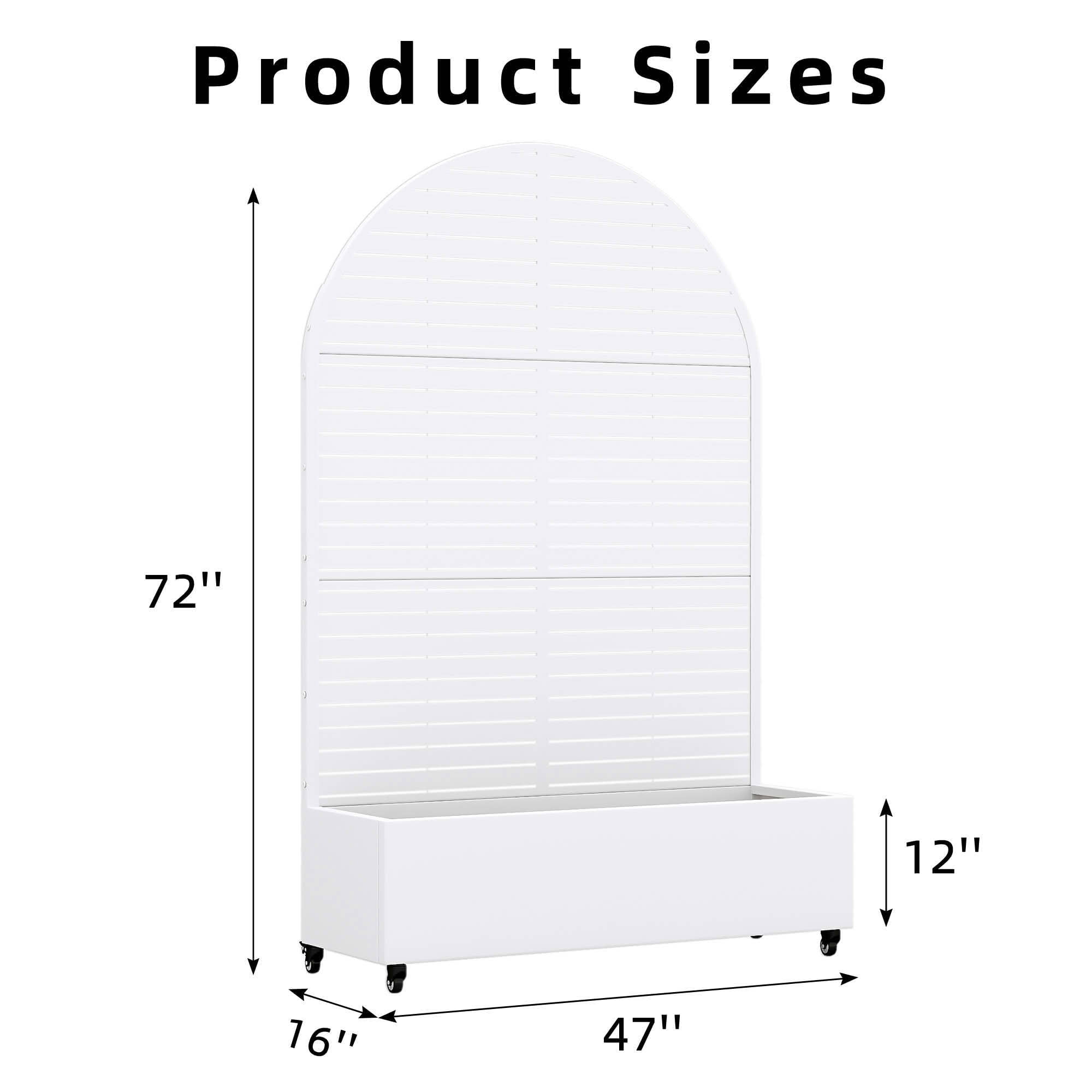 MAYEERTY 72x47x16 Inch White Metal Arched Planter Box with Trellis, 3 Piece Set for Outdoor Garden & Patio