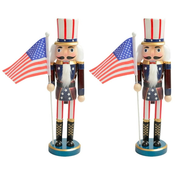 Jiyike 2pcs American Style Nutcracker Decoration Wooden Nutcracker with Flag Tabletop Ornament