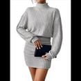 thumbnail image 1 of Vestido Tipo Jersey de Larga con Cuello Alto, Rayas, Ajustado, para Mujer, Otoño e Invierno, Falda Corta Gris L, 1 of 10